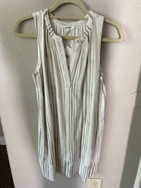 Splendid Cream & Light Gray Sleeveless Striped Tunic Dress